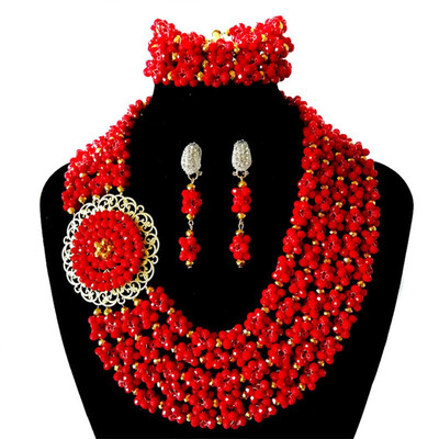 

Party Coral Beaded Flower Jewelry Nigerian Wedding Beads Bridal Statement Necklace Earring Bracelet African Jewelry Sets For Women