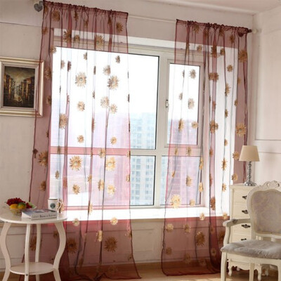 

Pastoral Floral Scarf Sheer Voile Door Window Curtain Drape Panel Tulle Valances