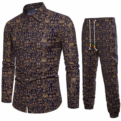 

2018 Real  Full Flowers Button New Chinese Style Suits National Wind Flower Trousers Linen Suit Mens A038 Loose Big Yards