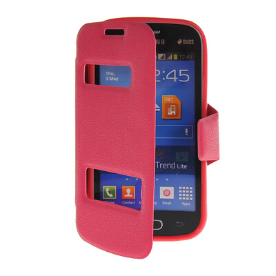 

MOONCASE View Window Leather Side Flip Pouch Stand Shell Back Case Cover for Samsung Galaxy Trend Lite S7390 / S7392 Hot pink