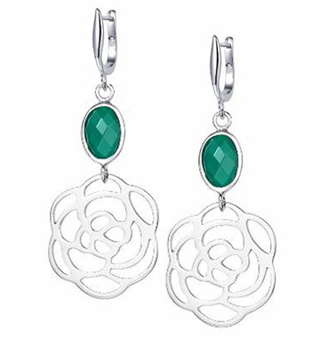

2.8Ct Natural Green Onyx 6x8mm Oval Shape 925 Sterling Silver Dangle Earrings