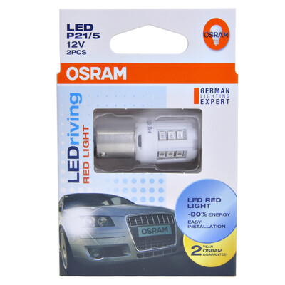 

OSRAM (OSRAM) P21 / 5W Светодиодные фонари стоп-сигналов реверсивные огни противотуманные фары автомобильные фары вспомогательные фары 1457R 【красный 12V3W】 (2 комплекта)