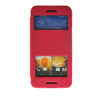 

MOONCASE View Window Leather Side Flip Pouch Stand Slim Shell Back ЧЕХОЛ ДЛЯ HTC One M9 Hot pink
