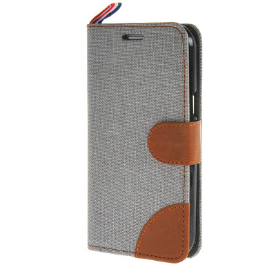 

MOONCASE Denim Style Flip Wallet Card Pouch Bracket Back чехол для Cover Samsung Galaxy J1 грей