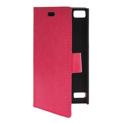 

MOONCASE Slim Leather Side Flip Wallet Card Holder Pouch with Kickstand Shell Back Case Cover for BlackBerry Z3 Hot pink