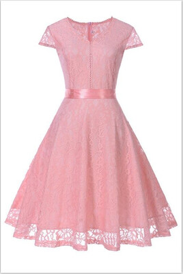 

Lace Stitching Retro Belt Waist Slim Dress Homecoming Dress