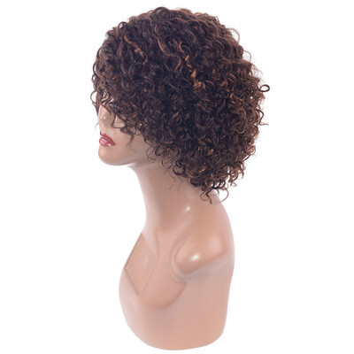

CHOCOLATE Short Remy Human Hair Wig For Black Women Brazilian Curly Hair Wig 180 Density 8 Inch