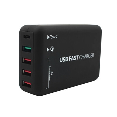

USB Wall Charger Quick Charge 30 5-Port 6A USB Desktop Charger 2-Port Type-C Adapter Hub Multi Port Dock Station