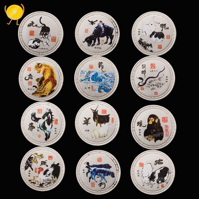 

1pcs lot New Chinese ink&water series zodiac coin feng shui silver coin auspicious animal coin family decoration collection
