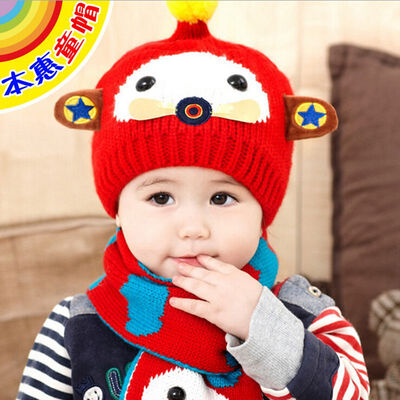 

Buebos Ninos 2015 New Baby Kids Hat Winter Aircraft Children's Hat Warm Wool Knitted Earmuffs Hat Scarf Set