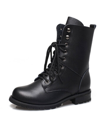 

Women Fleece Ankle Military Boots Lace up Army Combat Black Shoes