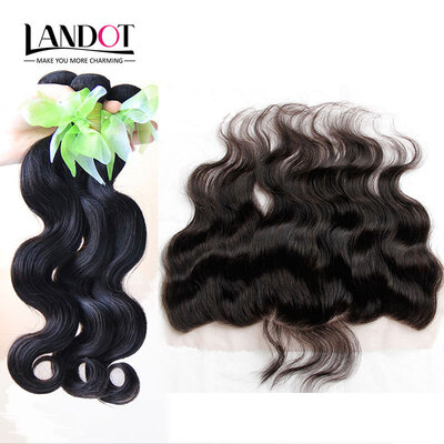 

9A Lace Frontal Closures With 3 Bundles Indian Virgin Human Hair Weaves Body Wave 4 Pcs Lot Unprocessed Wavy Remy Hair Extensions