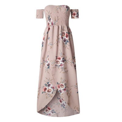 

Boho style long dress women Off shoulder beach summer dresses Floral print Vintage chiffon white maxi dress vestidos de festa