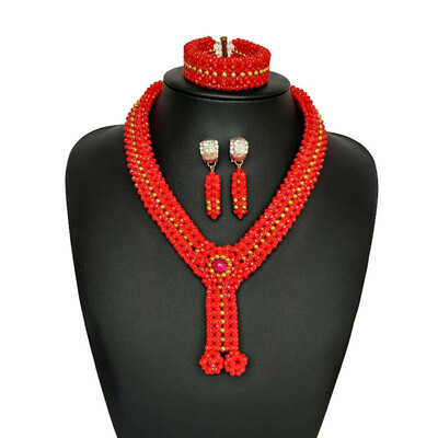 

AMYNOVA Luxury Red Wedding Jewelry Sets African Bridal Crystal Clothing Necklace And Earrings Set For Women Accessories