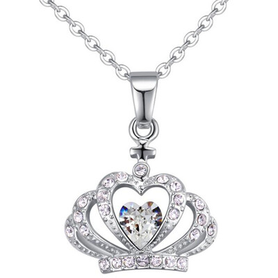 

Heart Crown Necklace Pendant Crystal from Swa Elements Women Vintage Fashion Jewelry Female Ladies Bride Accessories 28523