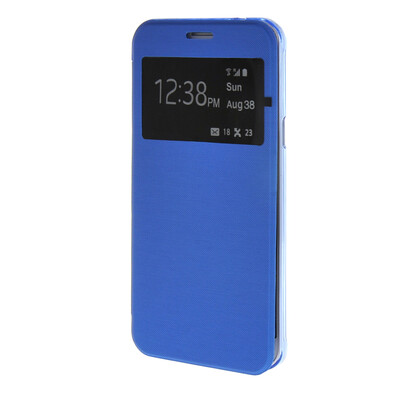 

MOONCASE Samsung Galaxy A8 Case View Slim Leather Flip Pouch Clear Back Cover Blue