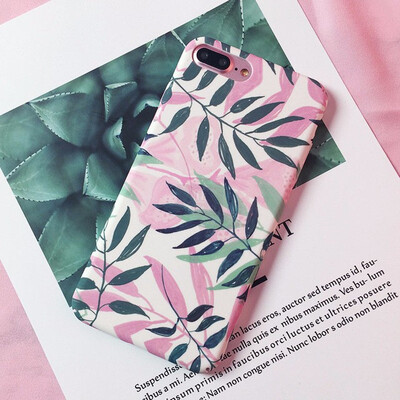 

Fashion Artistic Leaf Phone Case For iPhone 7 6 6S 8 Plus frosted Hard Bags For iPhone6S X leaves Back Cover Funda Shell