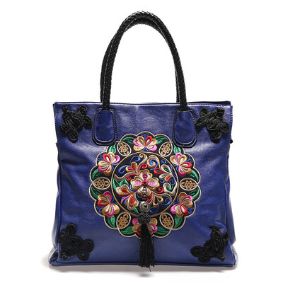 

Fashion ethnic embroidered floral handbags leather women messenger bags women ethnic embroided tote bags square