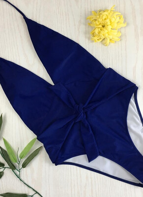 

2018 Women V-Neck Bow Solid Bathing Suit One Piece Swimsuit