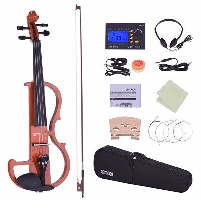 

ammoon Full Size 44 Solid Wood Electric Silent Violin Fiddle Style-2 Ebony Fingerboard Pegs Chin Rest Tailpiece with Bow Hard Cas