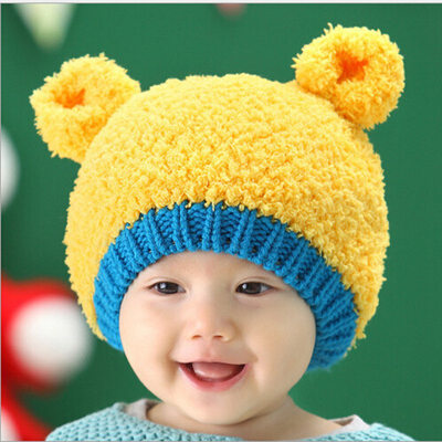 

Buebos Ninos Autumn Winter New Children's Hat 3D Little Bear Shape Double Balls Kids Boy Girl Cashmere Plush Beanie Hat