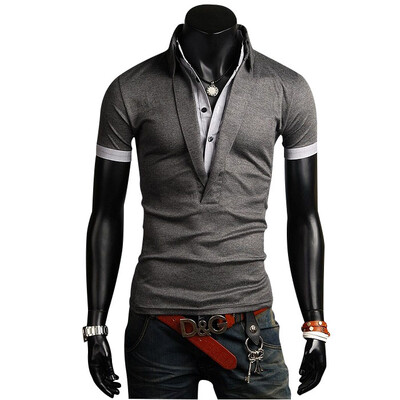 

Zogaa Mens Polo Shirt False Two Piece Pure Color Slim Korean