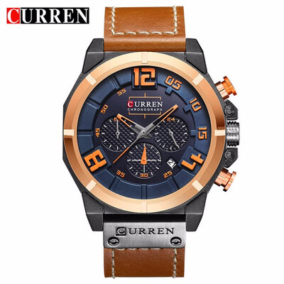 

CURREN 8287 Top Brand Chronograph Quartz watches Men 24 Hour Date Men Sport Leather Wrist Watch