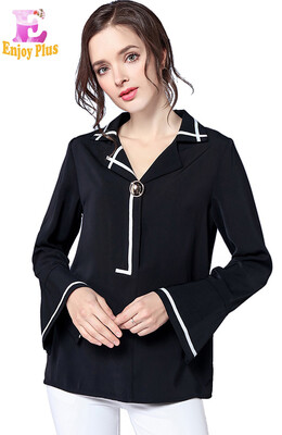 

L XL XXL 3XL 4XL 5XL plus size elegant new spring 2018 blouse women flare long sleeve big size black&white vintage office OL