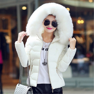 

Womens Fur Collar Cotton Jacket Thick Down Jacket Cotton Fashion Hooded Coat