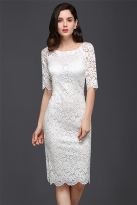 

Column Scoop Neck Knee-Length Lace Prom Dress