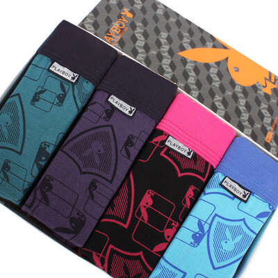 

Playboy Mens Bamboo Fiber Waistline Underwear Gift Boxes Mixed Color Shield Printed XXL 4pcs