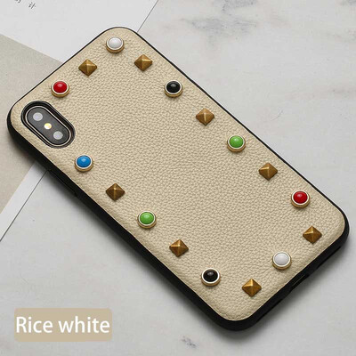 

Genuine Leather Phone Case For iPhone X Litchi Texture rivet Back Cover For 6 6S 7 8 Plus Cases