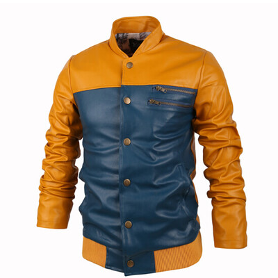 Zogaa New Mens Leather Clothing Slim Splice Zippers