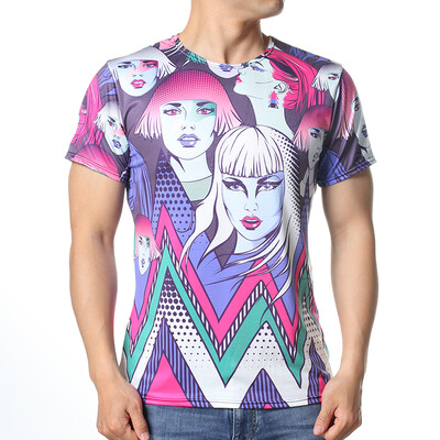 

Fashion Mens Short Sleeve Round Neck Pullover Face Printing T-Shirt