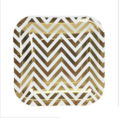 

FANLUS Disposable Tableware Sets Paper Party Plates wedding decoration party supplies Metallic Gold Striped Birthday Parties