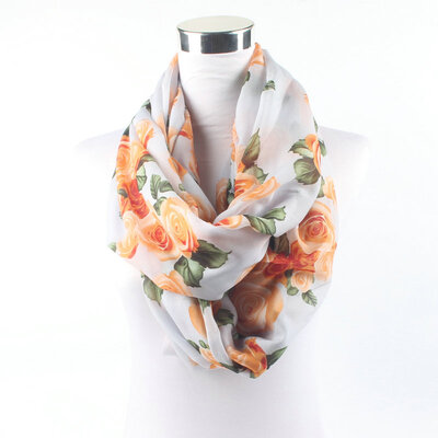 

Guttavalli Women Fashion Rose Flowers Ring Chiffon Shawl Summer Female Chevron Skinny Loop Scarf Bohemia Leaf Infinity Scarves