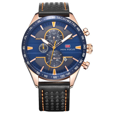 

BOFUTE Mens Watch Sports Watch Three Dial Six Needles Calendar Noctilucent Waterproof Leather Strap 0002G