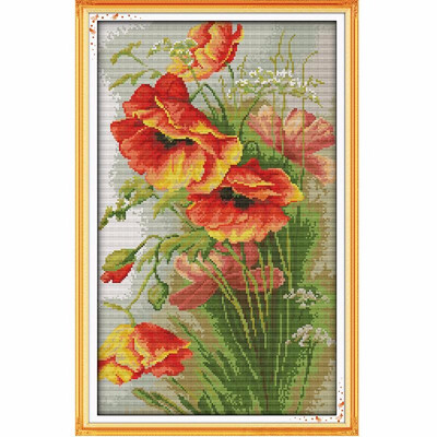 

DIY Handmade Needlework Counted Cross Stitch Set Embroidery Kit 14CT Poppy Flowers Pattern Cross-Stitching 35 52cm Home Decorati