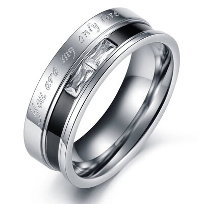 

Hpolw Stainless Steel Cubic Zirconia Carved with sacred text You are my only love Rock crystal Couples Promise Ring and Wedding