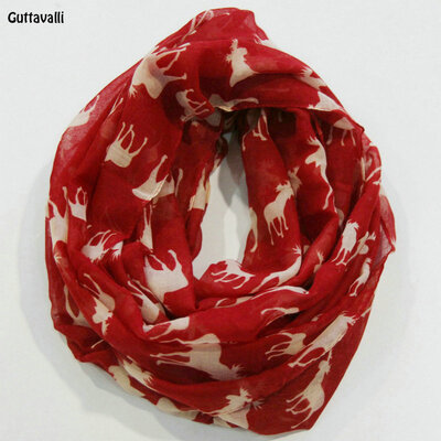 

Guttavalli Women Christmas Elks Print Ring Shawl Vintage Soft Animal Loop Scarf Winter Deers Chevron Charm Infinity Scarves