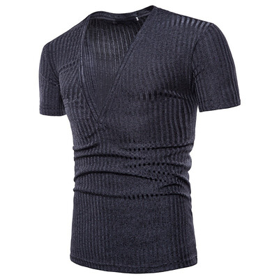 

2018 Summer Mens Fashion Casual V - Neck Solid Color Short Sleeve T - Shirt