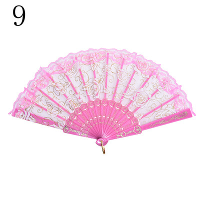 

Chinese Style Dance Party Wedding Lace Folding Hand Held Flower Fan