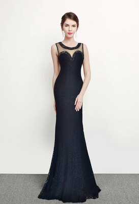 

Lace Beaded Mermaid Long Evening Dress