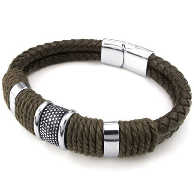 

hpolw мужская кожа из нержавеющей стали, браслет, плетеные наручники браслет, браун, серебро - 8 - 8,5 - 9 дюймов