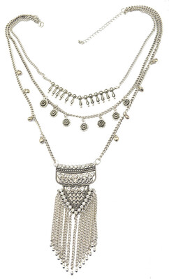 

Idealway Bohemia Vintage Silver Alloy Multilayer Chains Rhinestone Tassel Chains Pendant Necklace Women Necklace
