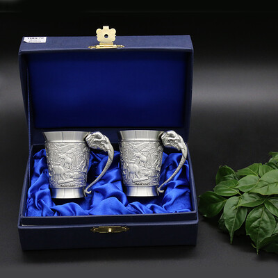 

Oriental Pewter Liquor Cup wHand Pewter Pure Tin 97 Lead-Free TBBC7E Hand Carved Beautiful Embossed Handmade in Thailand