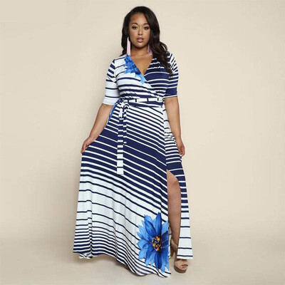 

Plus Size 6xl Autumn Dress Casual Women Loose Stripes Dresses Plus Size Women Clothing Dress