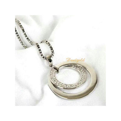 

Fashion Women's Retro Silver Plated Double Circles Pendant Chain Sweater Necklace