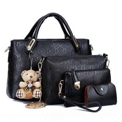 

4 Pcsset Ladies Embossed Bear Printed Package Shoulder Bags Messenger Bag Handbags