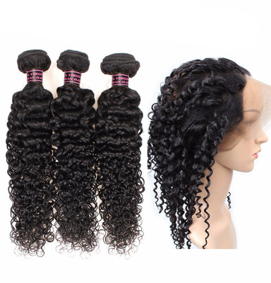 

Ishow Deep Curly 360 Lace Frontal Closure With 3 Bundles 7A Indian Virgin Human Hair Kinky Curly With 360 Closure With Baby Hair